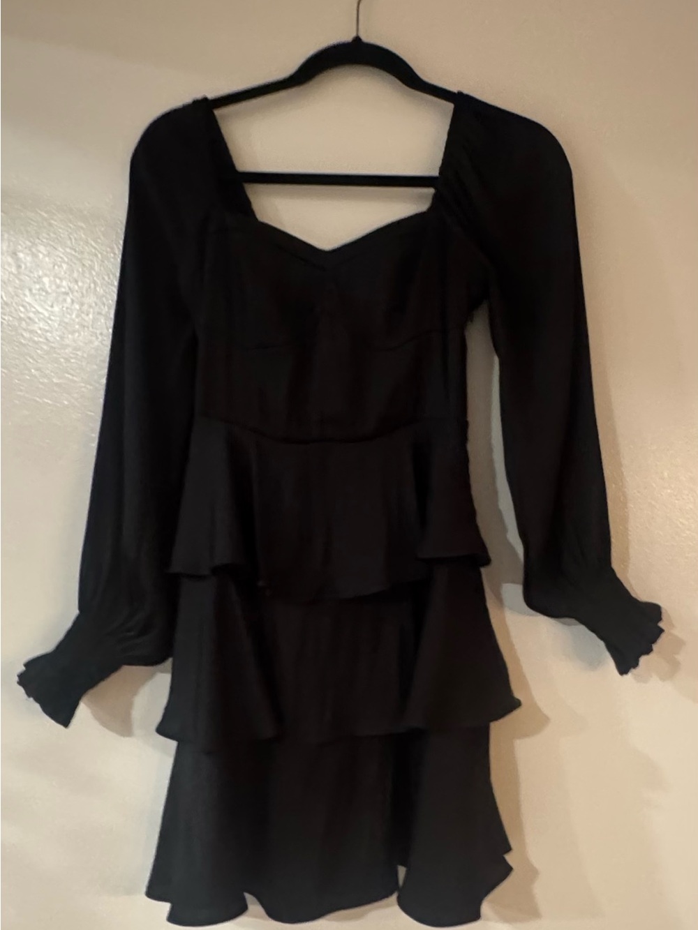 Altar'd State Black Long-Sleeve Tiered Mini Dress